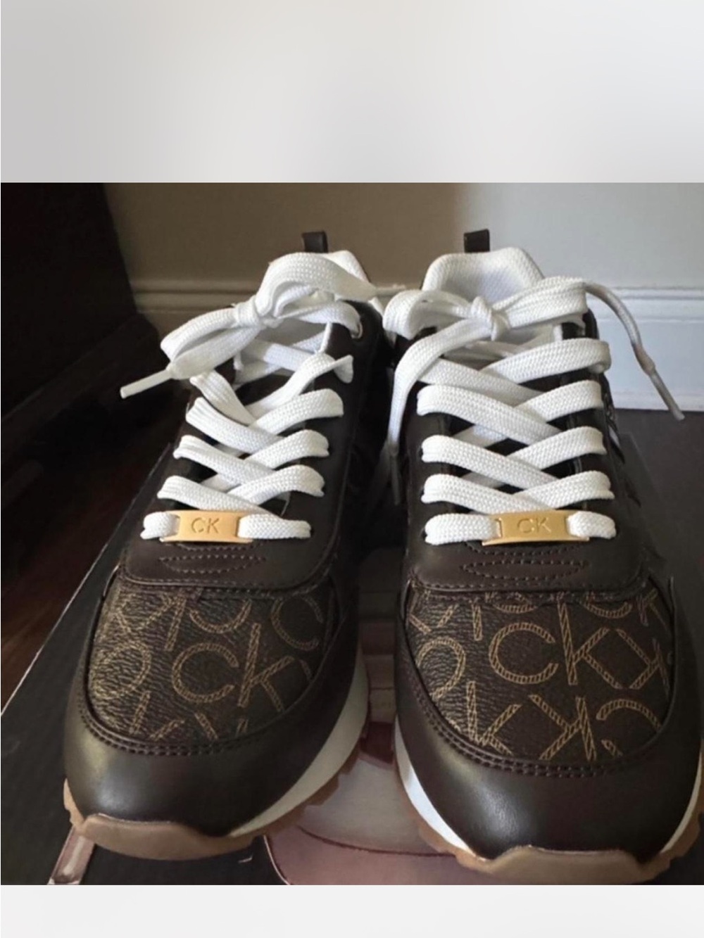 Calvin Klein Brown and White Women’s Logo Lace-Up Sneakers
